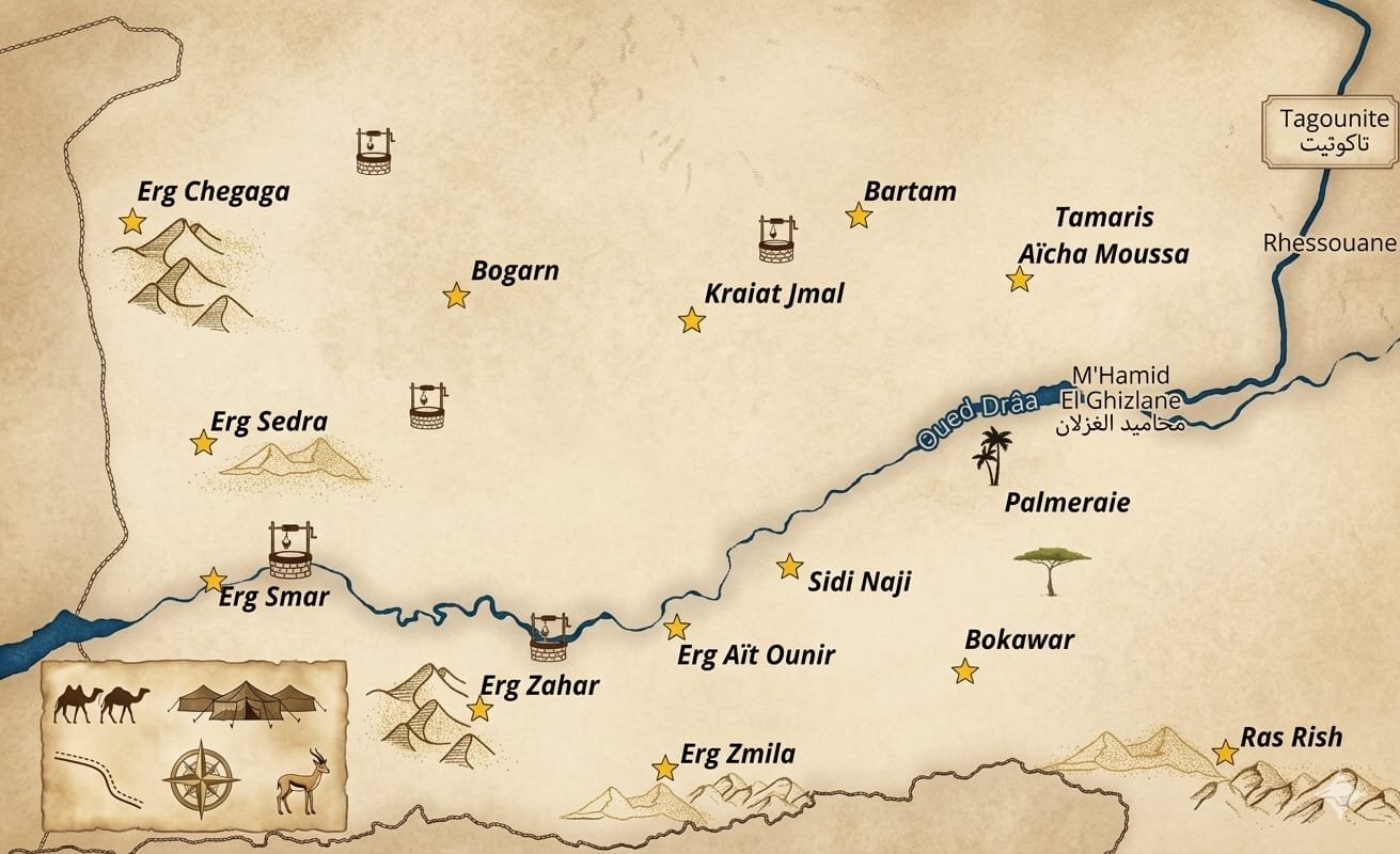 Desert map Mhamid El Ghizlane Erg Zahar Sahara Morocco