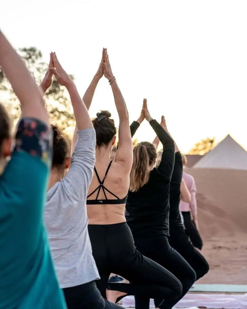 Guided meditation in the Sahara Desert, Morocco